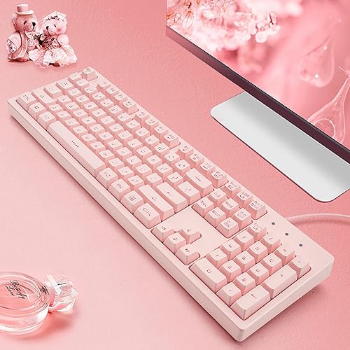 Miniatura 4 de Basaltech Teclado rosa con retroiluminación LED de 7 colores, 104 teclas silenciosas y silenciosas, teclado para juegos barato de 19 teclas