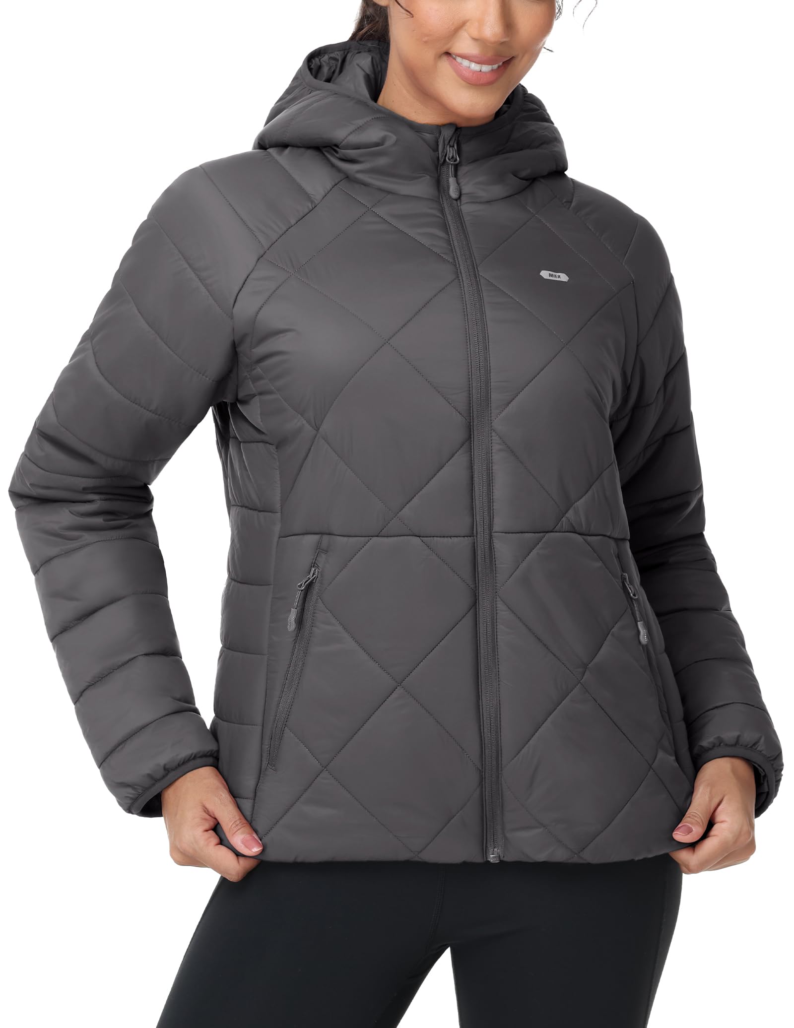 MIER Piumino da donna leggero, ripiegabile, trapuntato, con cappuccio e tasche, caldo invernale, imbottito, impermeabile