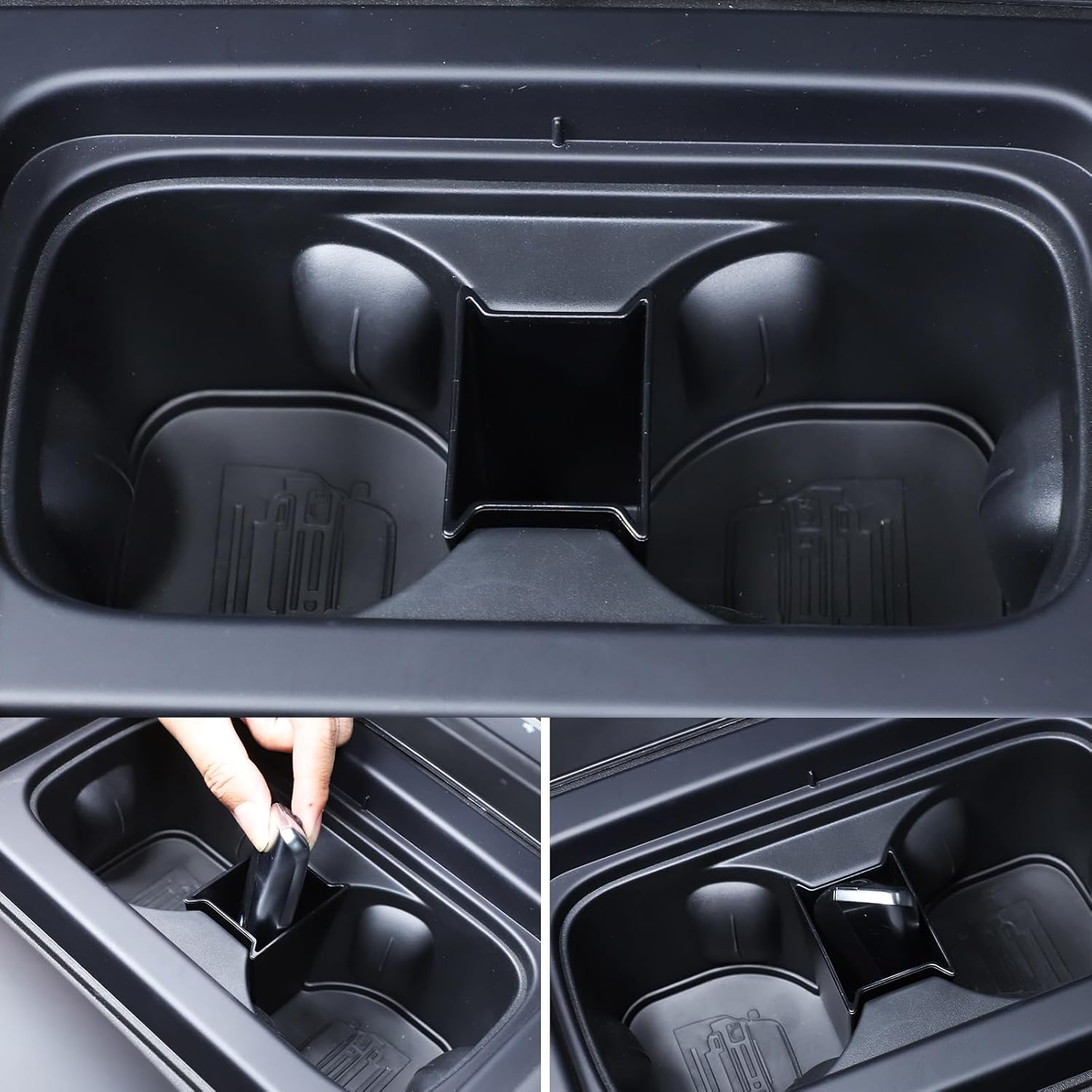 PIUGILH Front Center Console Cup Holder Divider Storage Box Compatible with 2022 2023 2024 Land Rover Defender Accessories, Front Cup Holder Insert Key Storage Tray, Black