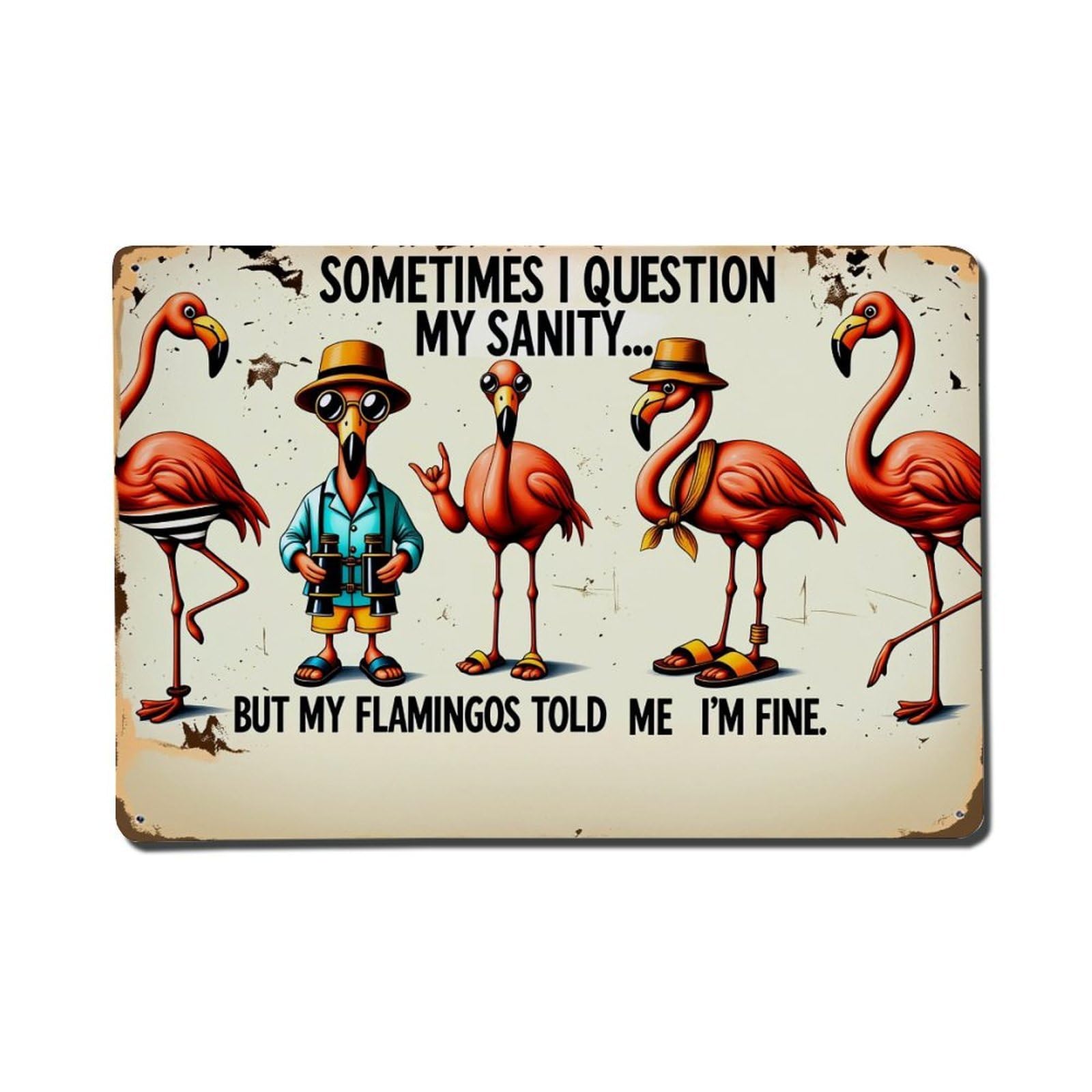 Enderetf Vintage Flamingo Adventure Humor Art Print Tin Sign Metal Poster, Home Bar Garage Man Cave Cafe Indoor & Outdoor Wall Decoration 8X12inches
