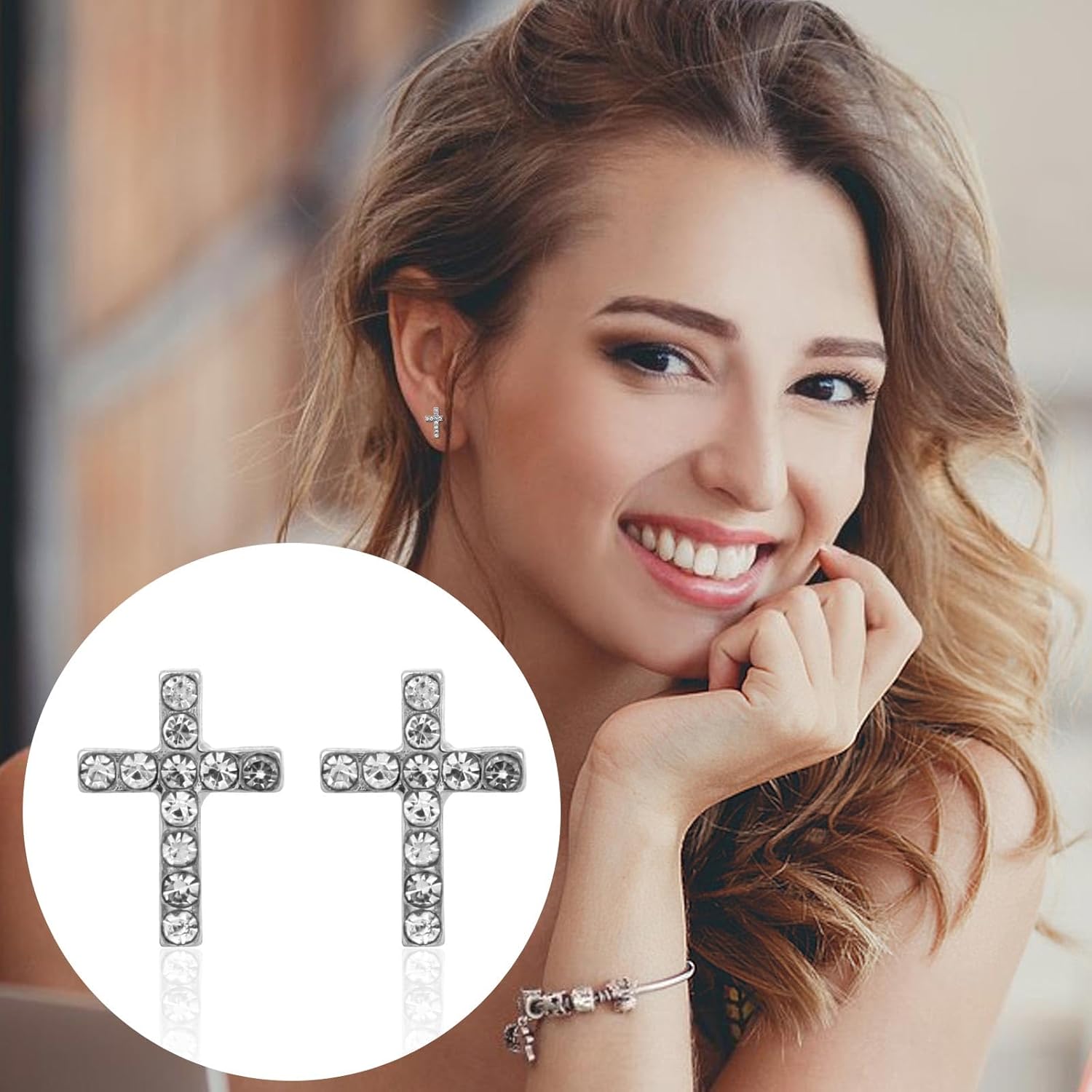 Cross Earrings, Cross Stud Earrings for Women with Customized Card Christian Religion Ear Small Stud Gift Stylish Silver Jewelry for Birthday Christmas - Image 5