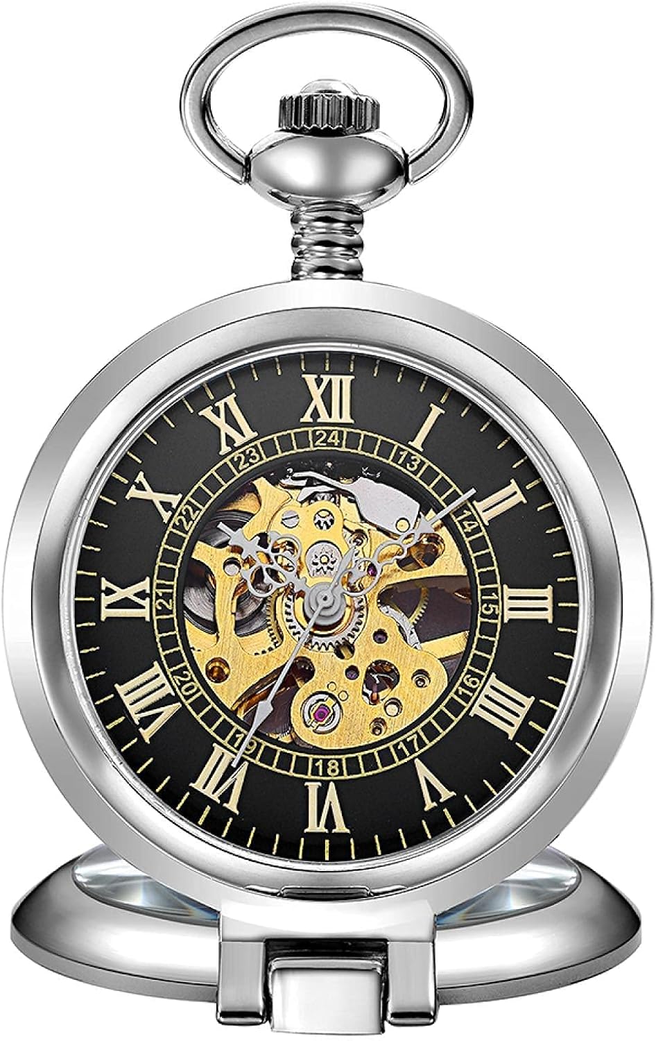Gentlemen's Pocket Watch, Pocket Watch, Retro Mechanical Pocket Watch Men's Roman Numeral Dial Steampunk Hand Winding Men's Gift (Color : Silver Black) (Gold) (Gold) (Silverblack)