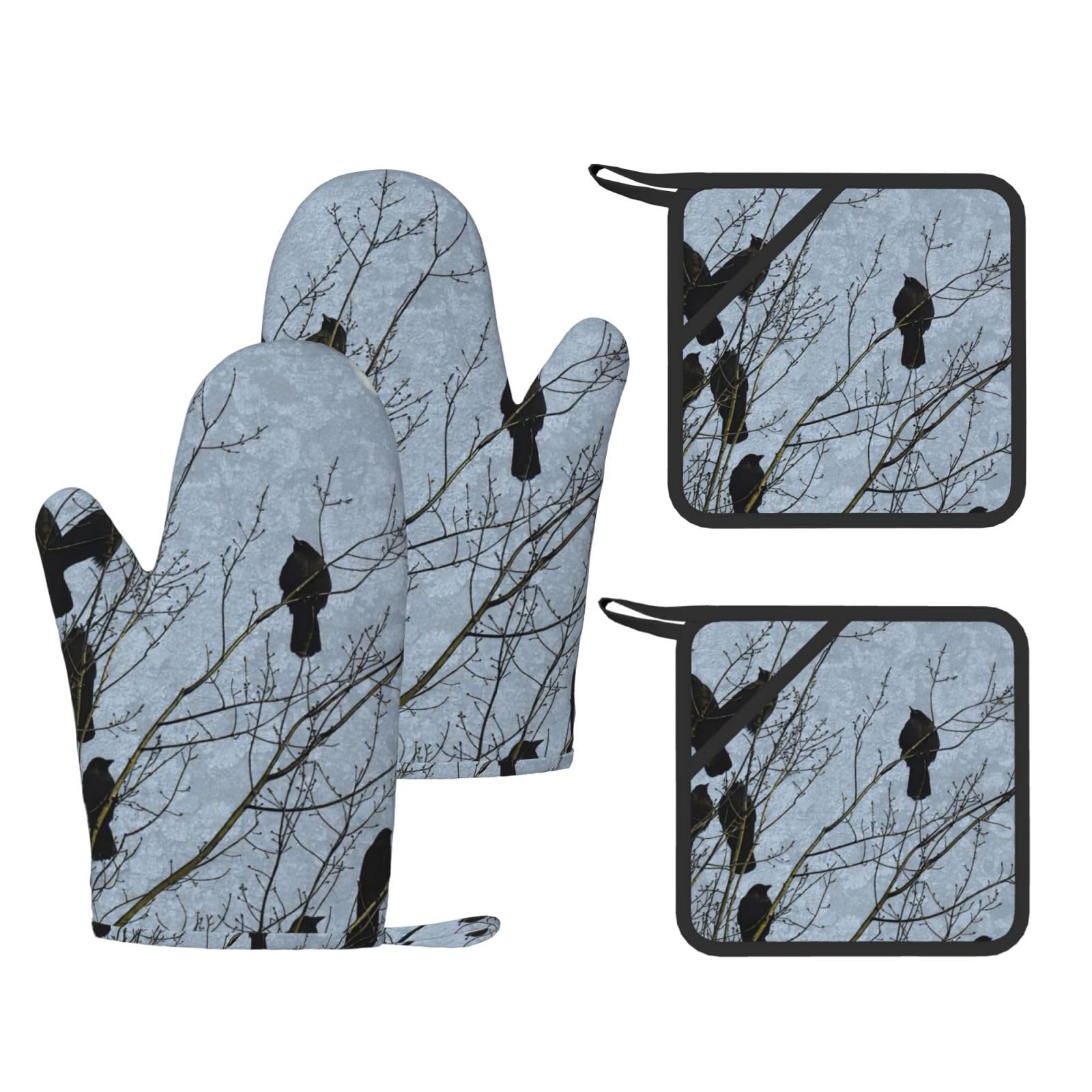 Maniques silicone souple noir motif corbeau antidérapant et thermorésistant