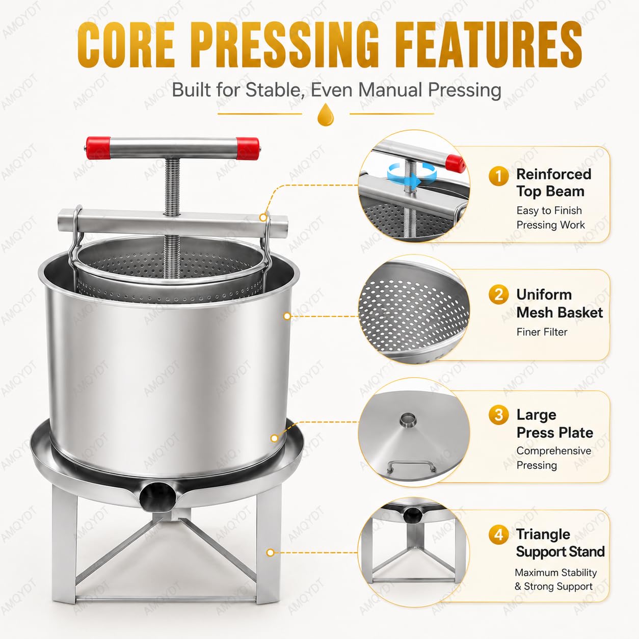 Máquina extractora de miel, prensador manual de acero inoxidable, 12,6 L para apicultura, zumo de frutas y vino, prensa de miel de gran capacidad