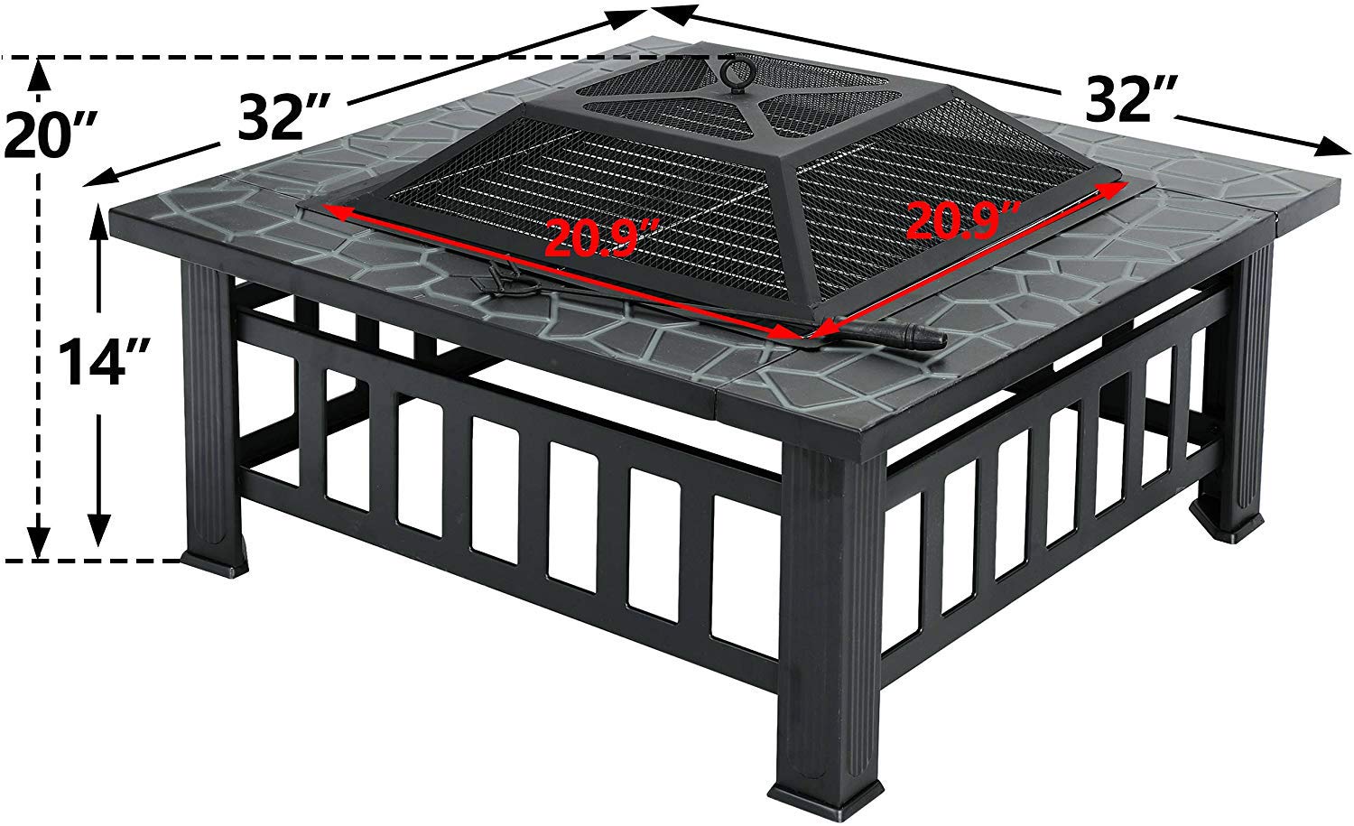 Femor 32 Fire Pit Table Outdoor Square Stove With Barbecue Grill Shelf And Waterproof Cover Multifunctional Patio Backyard Garden Fireplace Heater Bbq Ice Pit Fire Pits