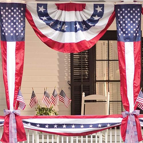 Miniatura 2 de CYee 2 Pieces 4th of July Bunting Flag American Pleated Fan Flag USA Flags Embroidered Stars Sewn Stripes Flag Banner for Independence Day Memorial