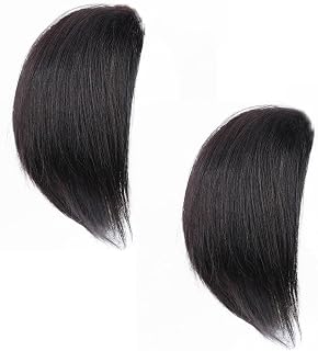 2Pcs Black Invisible Human Hair Toppers For Women Seamless Clip In Hair Extension Hair Piece Short Fake Fringe Lining of Top Hairpieces Wigs Accessories