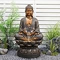 Tankana 45" Zen Buddha Water Fountain Outdoor with LED Light Large Indoor Waterfall Fountains for Patio Garden Balcony Backyard Relaxing Decorative Water Feature,Gold