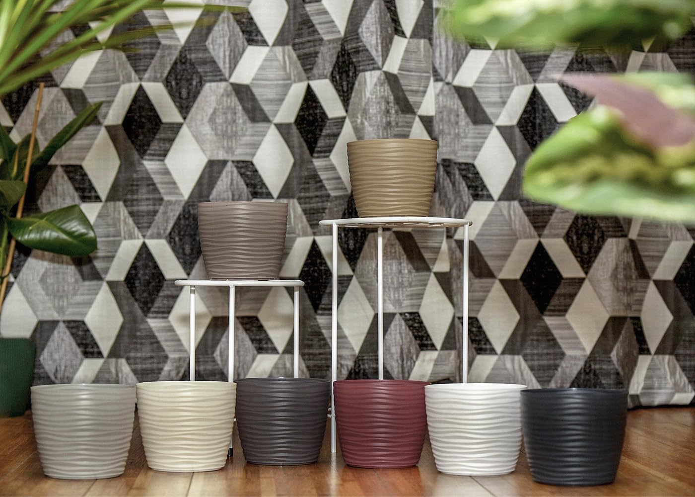 Home Garden Ornaments Plant Pots Indoor, Set of 3 Plastic Flower Pots, Unique Wave Design, No Drainage Holes - Image 4