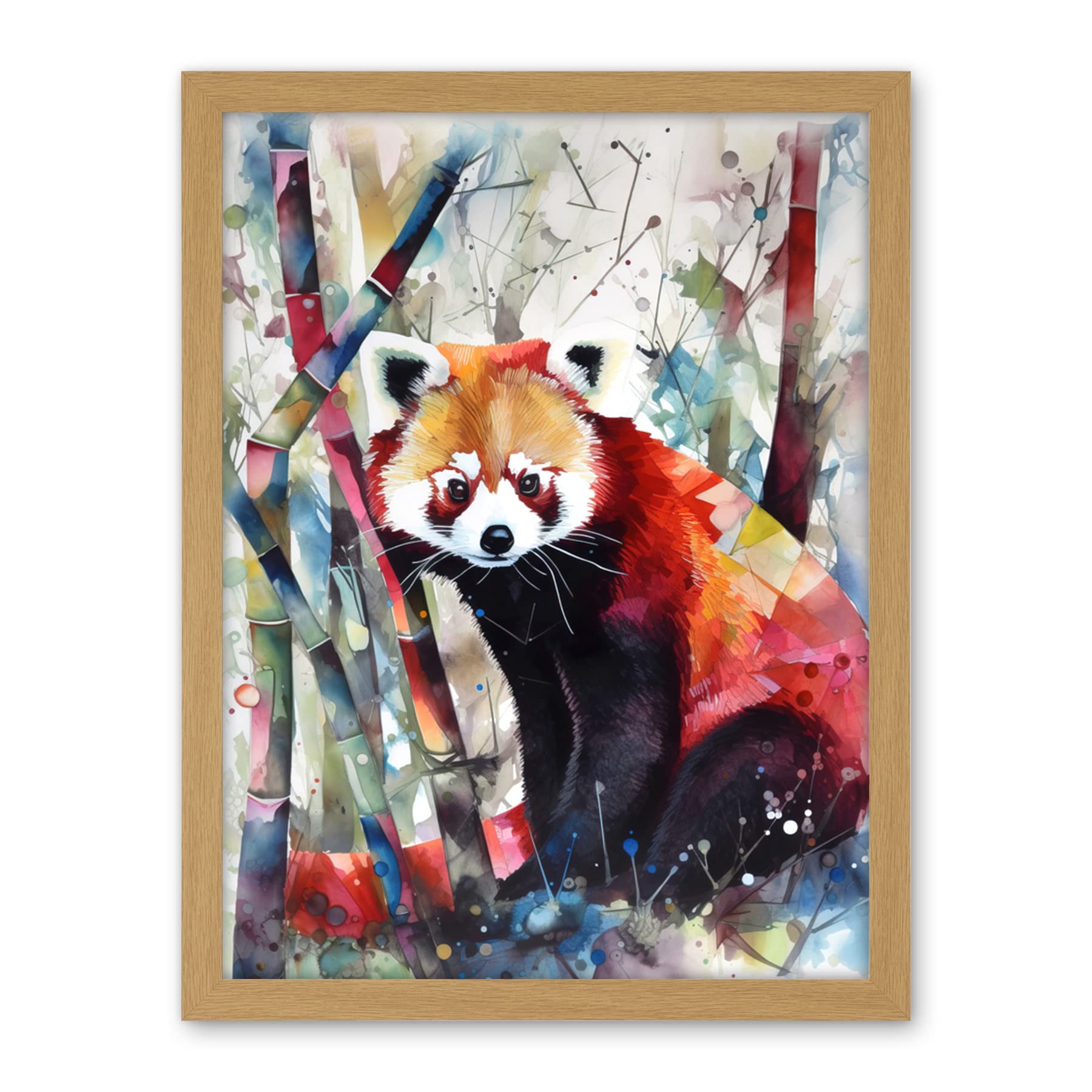 Artery8 Red Panda In Bamboo Forest Folk Art Artwork Framed Wall Art Print 18X24 Inch