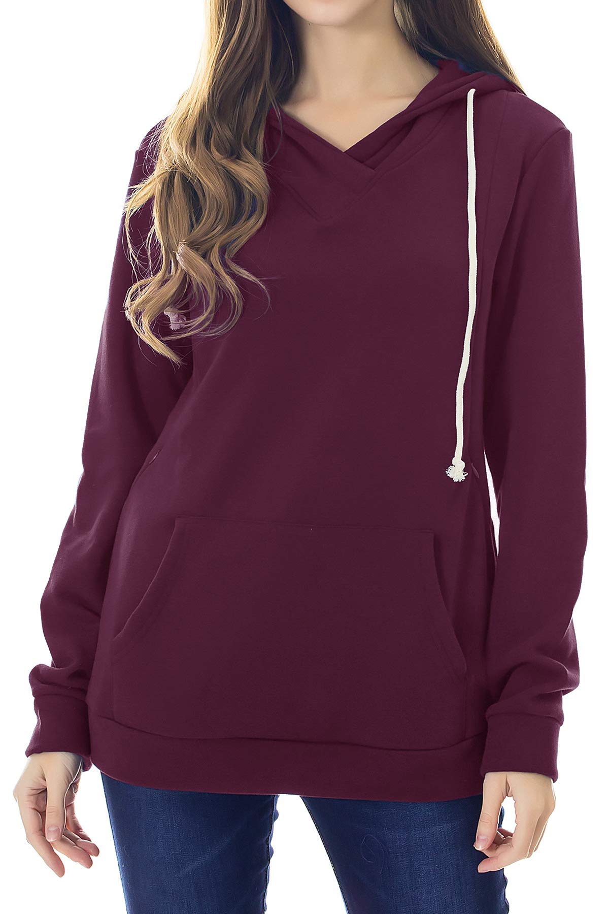 Smallshow Stillanzug Mutterschaft Fleece Stillpullover Hoodie Sweatshirt Wine 2XL