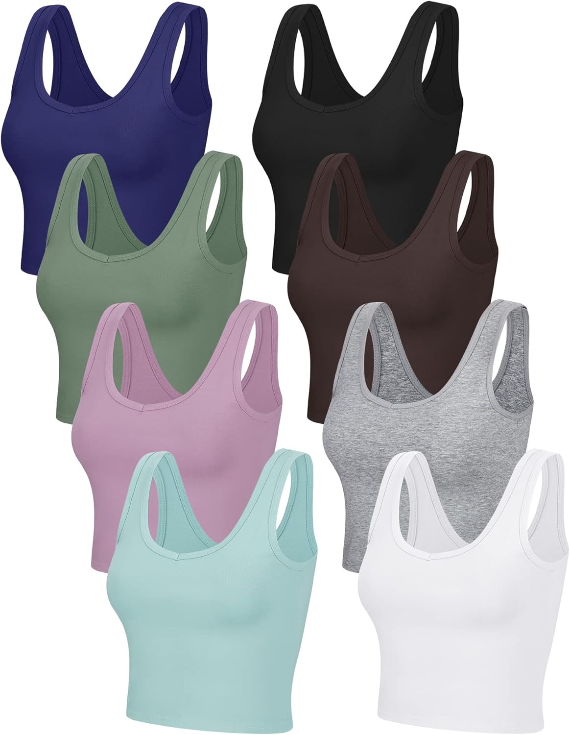 Geyoga 8 Pcs Women Basic Crop Tank Tops Sleeveless Sport Tank Summer Solid Tank - Image 4