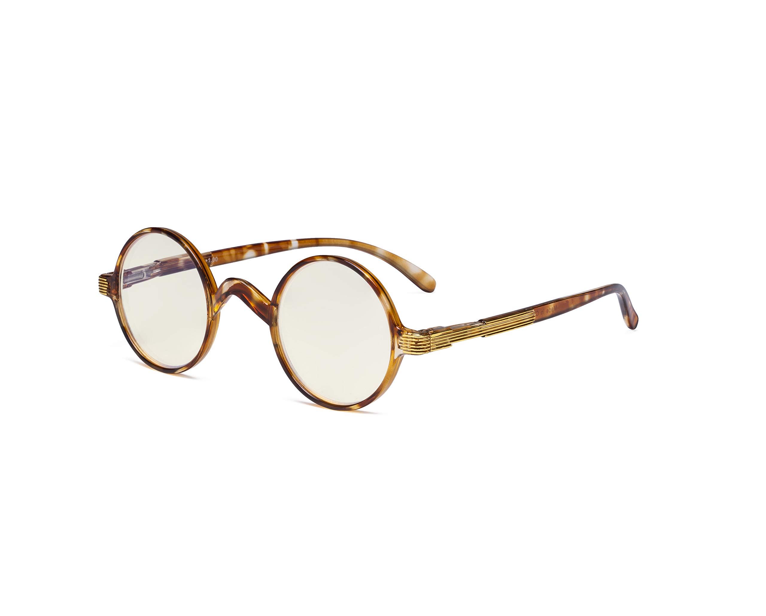 Eyekepper Round Blue Light Filter Glasses Women Men - Blocking UV Ray Anti Screen Glare Computer Readers - Transparent/Tortoise +3.00