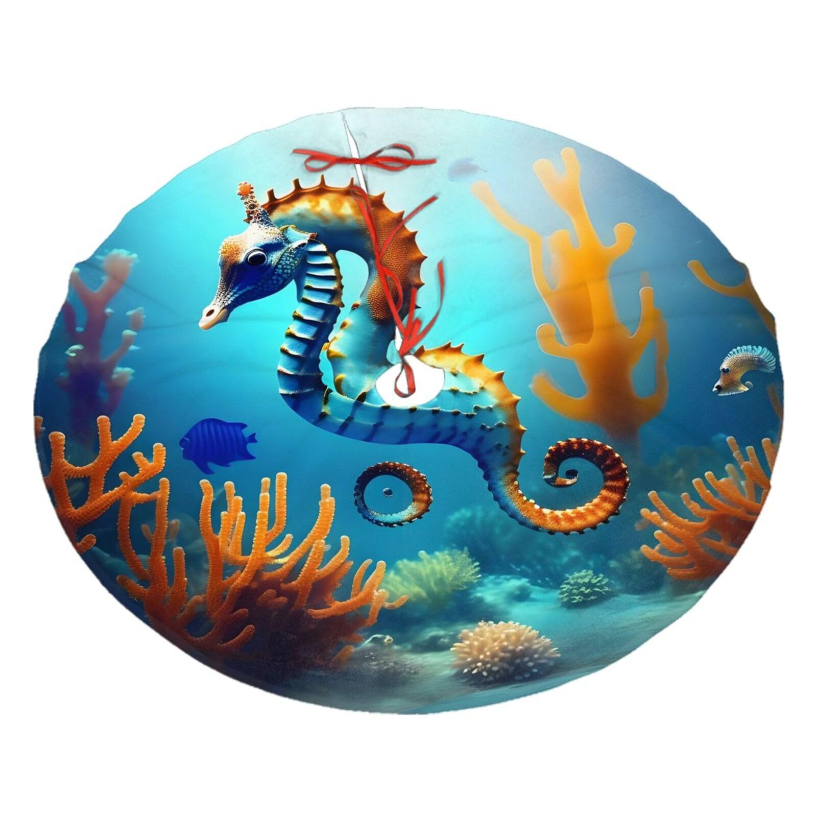 Seabed Coral Seahorse Printed Christmas Tree Skirt Christmas Plush Tree Skirt 48 inches (About 112.2 cm) Christmas