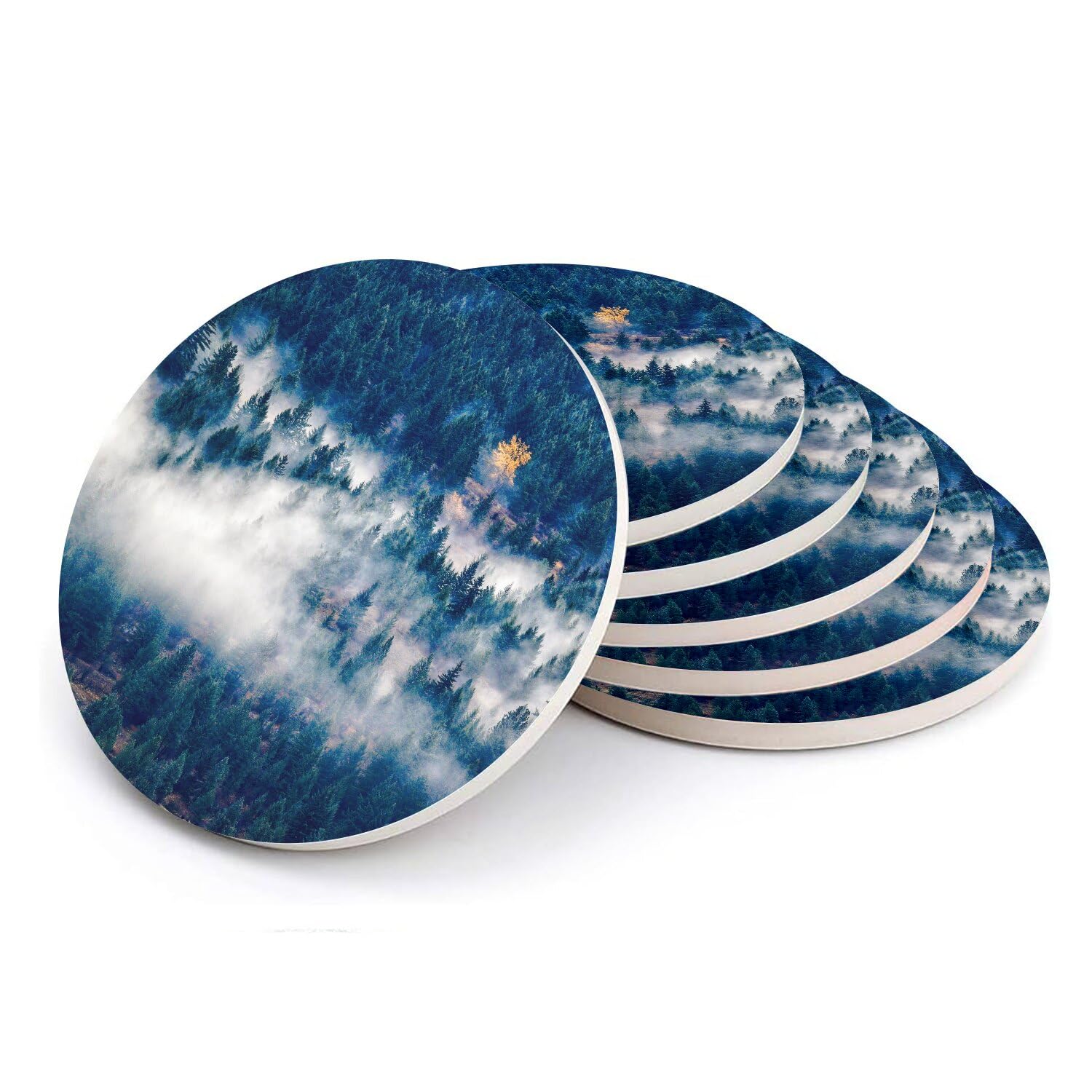 Sous-verre ronds en céramique forêt de pin lot de 6 dessous de verre 11cm