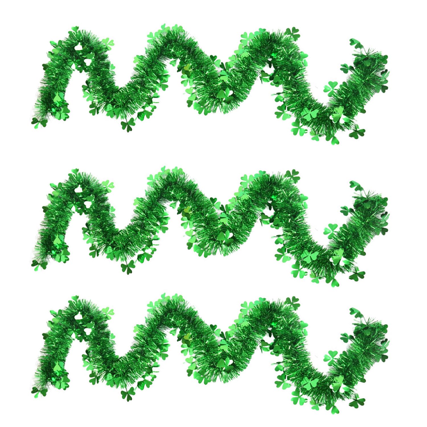 HIXNUG St.Patrick's Day Tinsel Decoration Shamrock Clover Green Metallic Garland Irish Wreath Lucky Shamrock Set for Irish Festival Party Supplies Home Decoration (3)