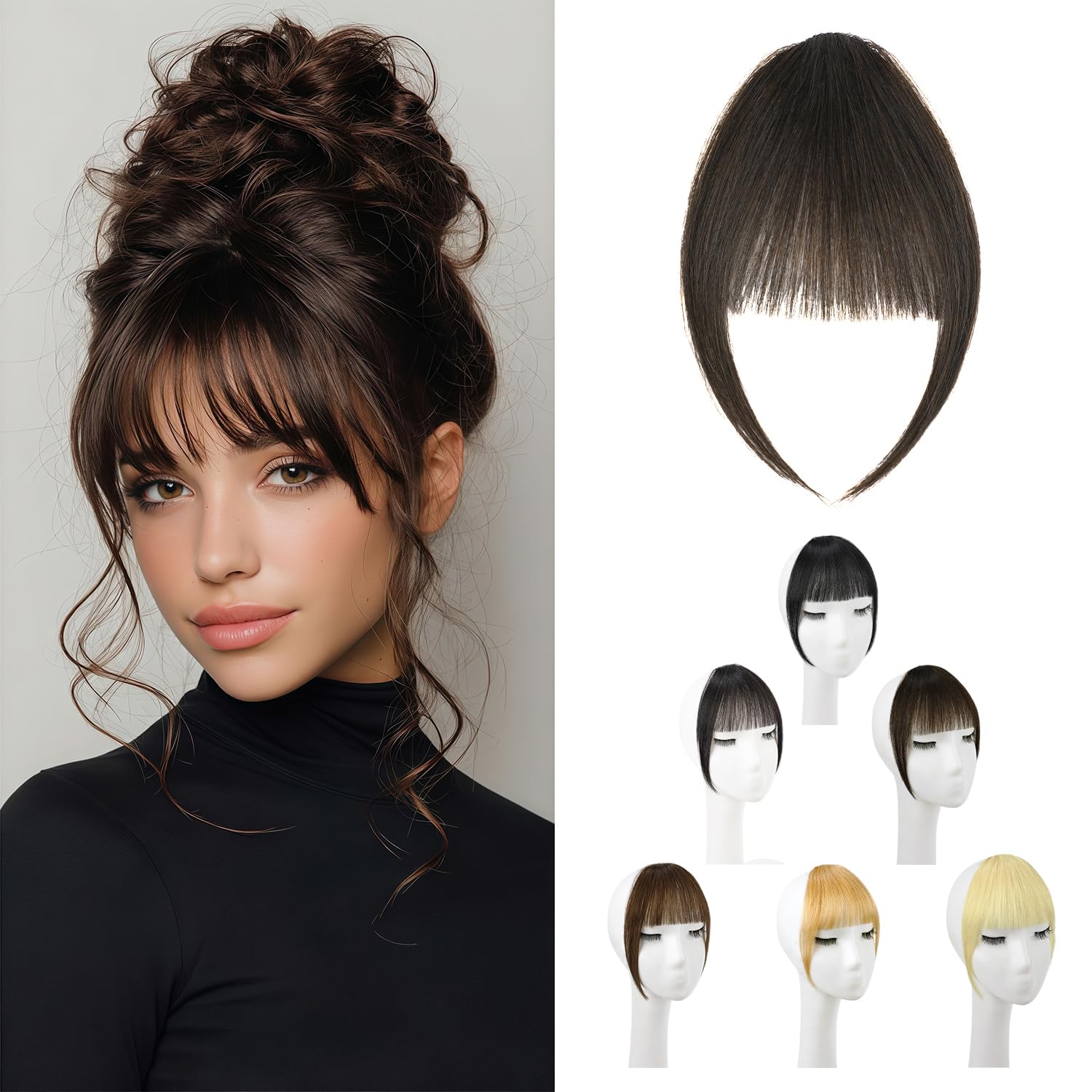 Photo 1 of FGZJMAE Clip in Bangs, 100% Real Human Hair Dark Brown Wispy Bangs Hair Clip Soft Layered Natural Curtain Fringe with Temples Hairpieces for Daily Wear & Halloween(Wispy Dark Brown)