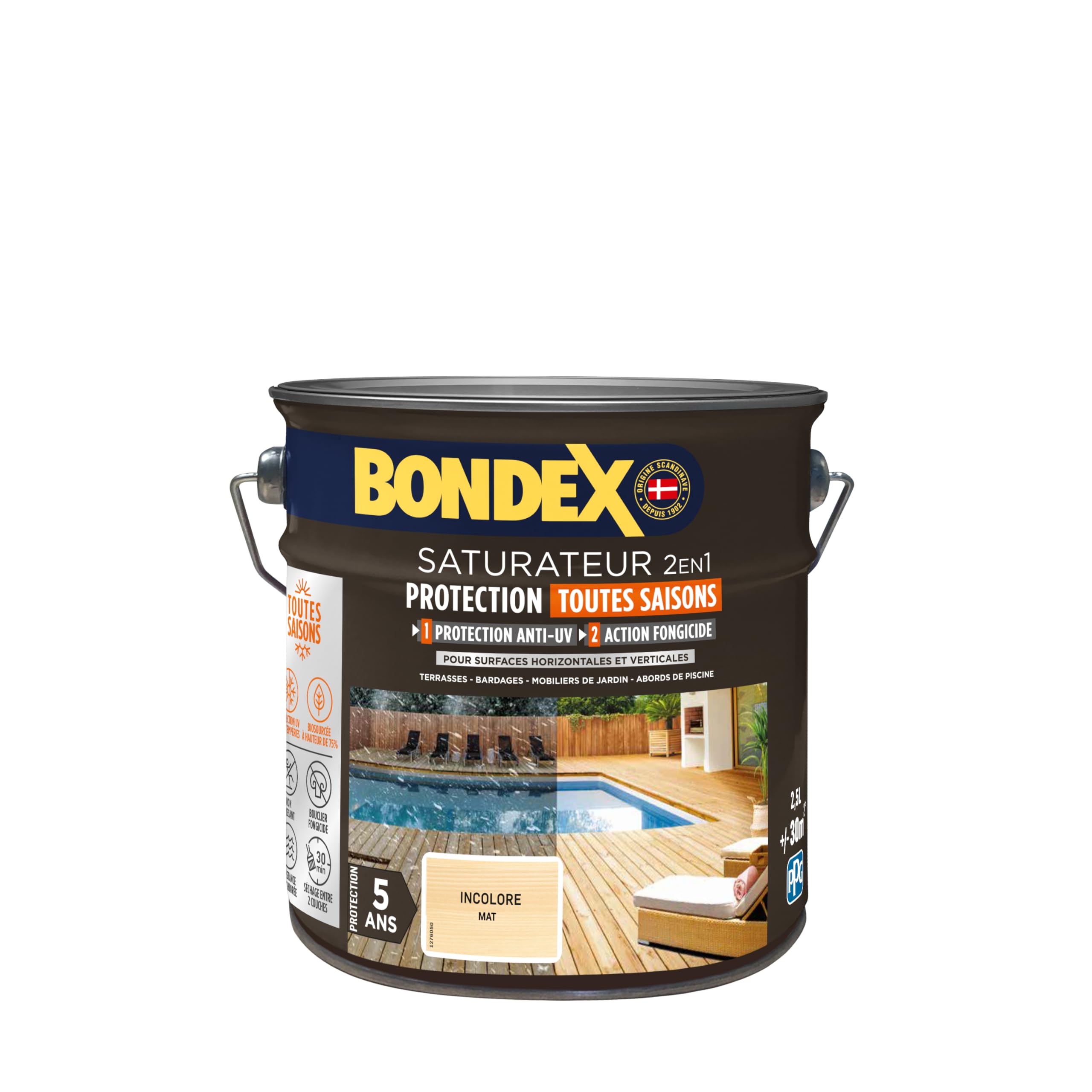 BONDEX - Saturateur Terrasse Bois Intérieur & Extérieur - Idéale pour Rénover, Décorer et Protéger - À Base d'Eau - Haute Protection - Anti-​UV, Anti-​Grisaillement - Mat - 2,​5L - Incolore