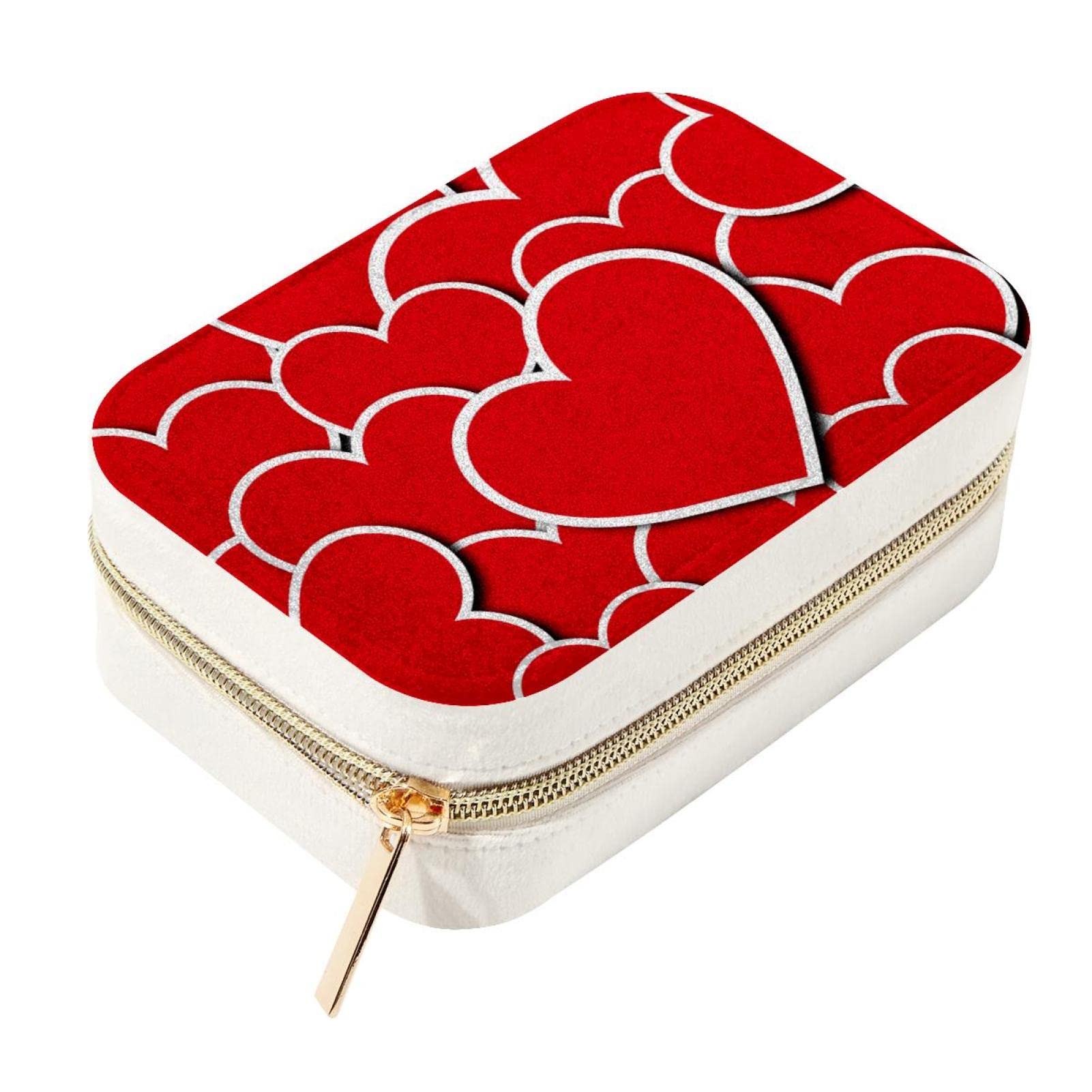 Caja de almacenamiento de joyas de terciopelo con corazones