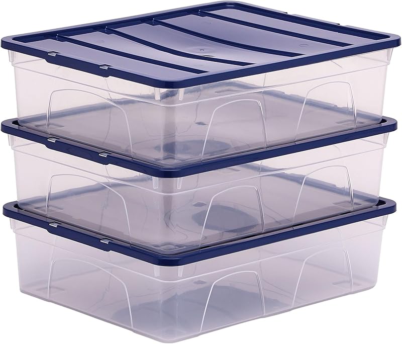 BANKERS BOX Boîte de rangement en plastique 12L, pack de 3, sans BPA et couvercles 100% recyclés, emboîtable et empilable, couvercle anti-poussière, 11x32x40cm, idéal pour la maison et le bureau