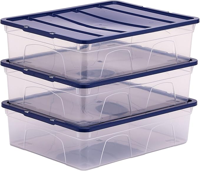 BANKERS BOX Boîte de rangement en plastique 12L, pack de 3, sans BPA et couvercles 100% recyclés, emboîtable et empilable, couvercle anti-poussière, 11x32x40cm, idéal pour la maison et le bureau