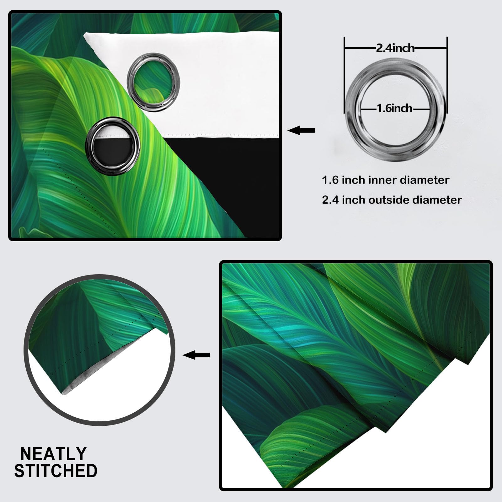 Rideau Occultant Grande Feuille De Bananier Vert, Motif Surréalisme, Rideau Thermique Isolant à Oeillets, Rideaux Fenetre Imprimé pour Salon Chambre Décoration, Lot de 2, 140L X 175H cm