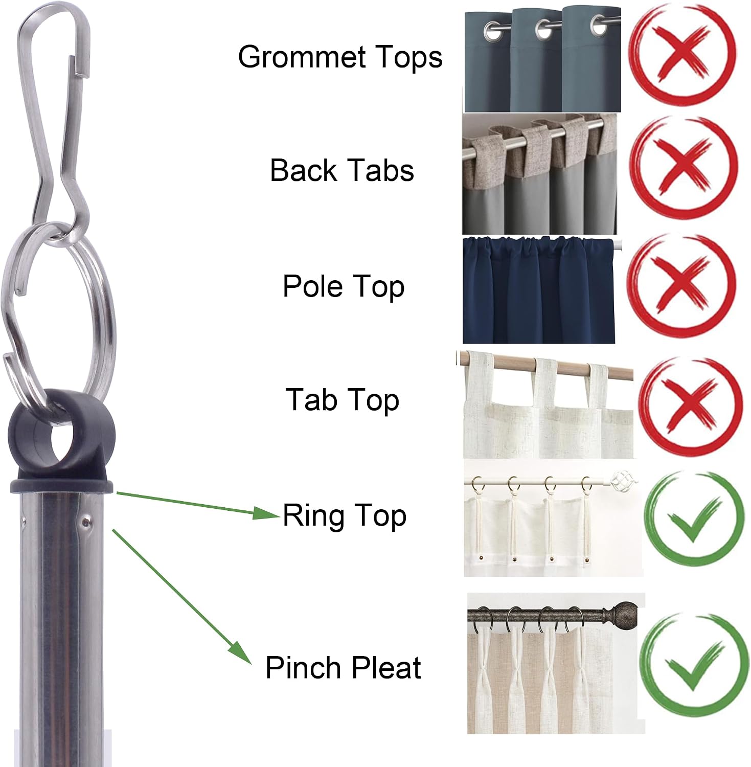 YYST 40-inch Adjustable Drapery Pull Drapery Curtain Wand Curtain Pull Wands w/Stainless Steel Hook (Black X 4)