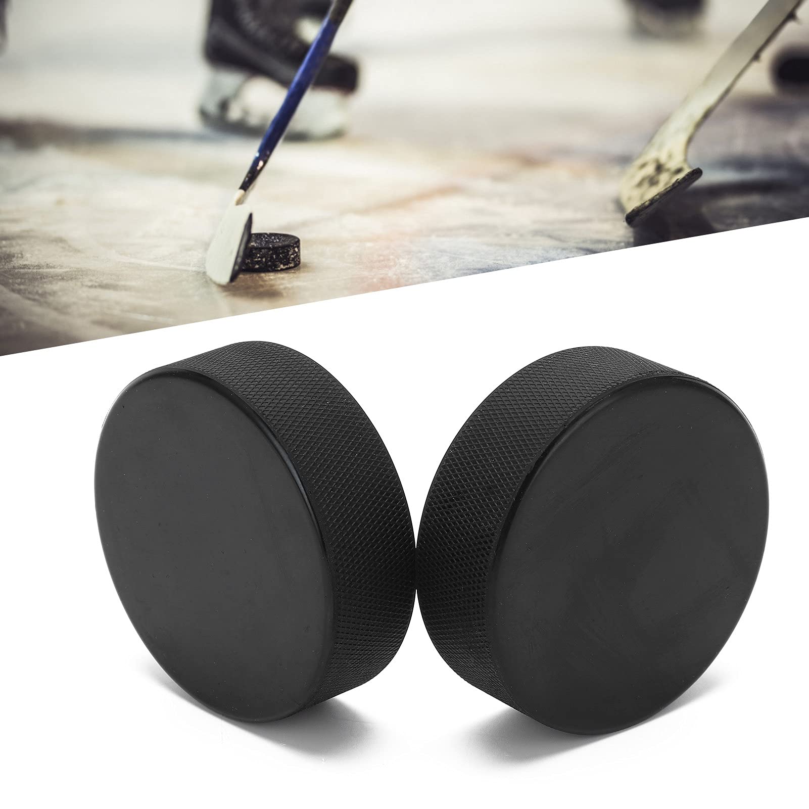 Tissting 2 Pièces Balle Plate de Hockey sur Glace Rondelle, Palets de Hockey sur Glace BH-25 en Vrac pour La Pratique et L'entraînement Classique, Diamètre 3", Epaisseur 1", 12,1 Oz