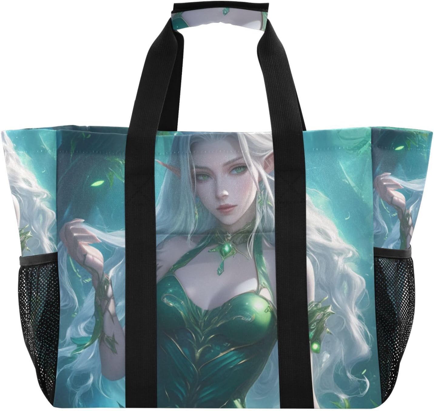 Fairy Game Anime Girl Fantasy Art Style Utility Totes Foldable With Compartments Canvas Beach Bag Tote