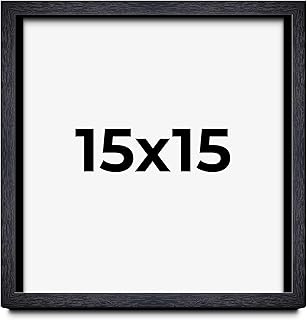 15x15 Shadow Box Black Farmhouse Wood Texture Display Frame | 1 Inch Deep | 0.75 Inch Moulding Width | Includes Shatter Resistant Acrylic Plexiglass, Backing & Hanging Hardware
