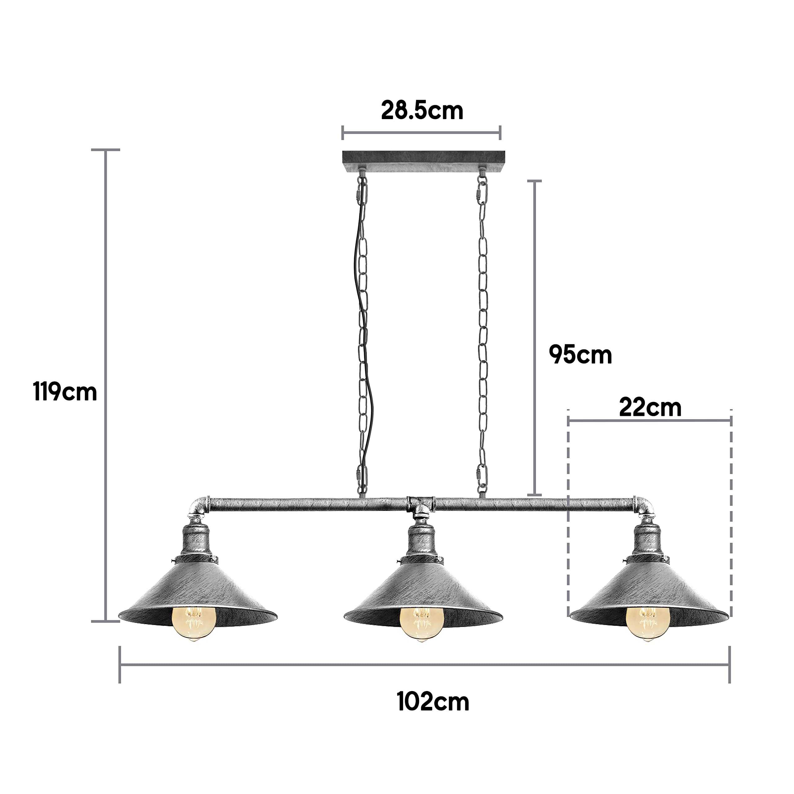 Steampunk 3-flammiger Metallrohr Kronleuchter mit verstellbarer Kette für Wohnzimmer - Bild 6 von 28