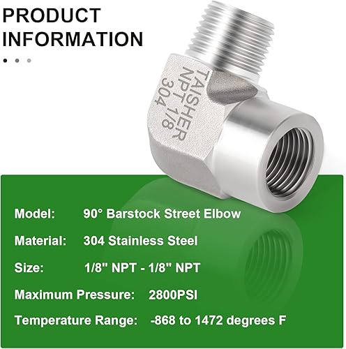 Miniatura 7 de TAISHER 2 Uds 304 acero inoxidable 90 grados Barstock Street codo, 18 pulgada NPT macho tubo a 18 pulgadas NPT hembra 304 montaje de tubería