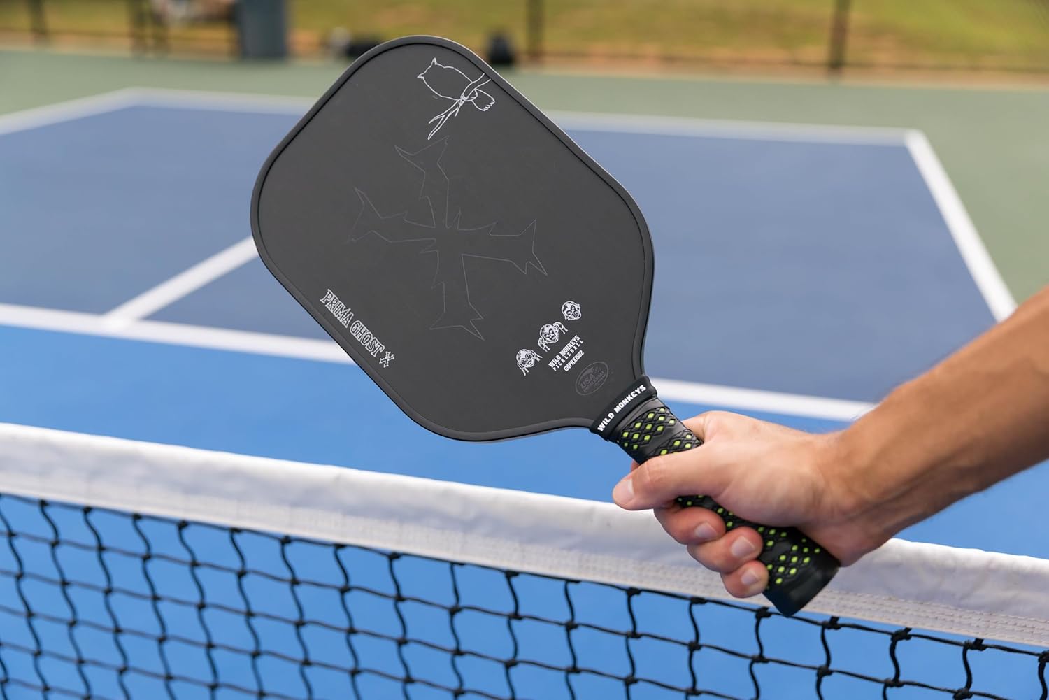 Wild Monkeys Prima Ghost X - Midweight (8.3 oz) Raw T700 Carbon Fiber Pickleball Paddle, 15mm Honeycomb Core, Prolite No Sweat Grip - USAP Approved