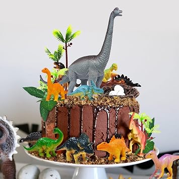 26 PCS Dinosaur Cake Toppers With Dinosaur Eggs, Leaves, Trees - Cake Decorations For Kids Birthday Party