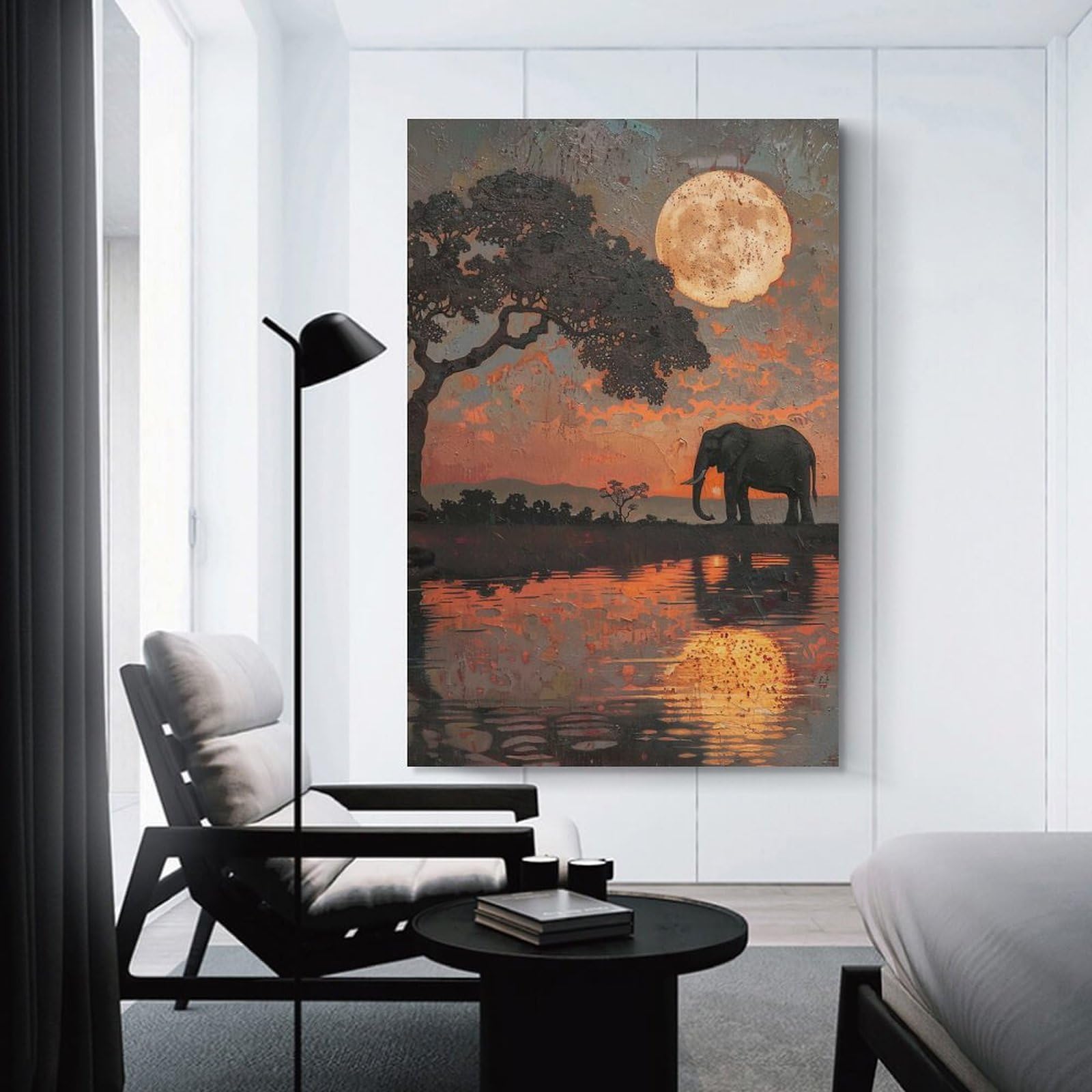Junmoney Unframe-Style-15 Canvas Art Print Elephant At Sunset Painting, 20X30inch(50X75cm), For Contemporary Homes, Apartments Or Offices, Decorative Canvas Decor For Home Updates