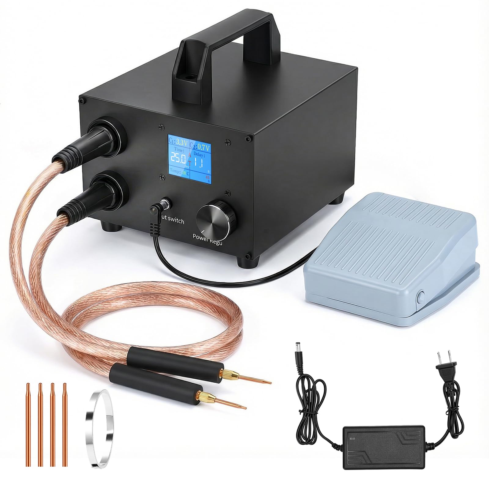 Soldador de Puntos con Condensador, Máquina de Soldar por Puntos 3000F Condensador - SE-223, 250 Niveles Ajustables para Cintas de Níquel 0,1-0,3mm, Soldador de Puntos para Pilas 18650