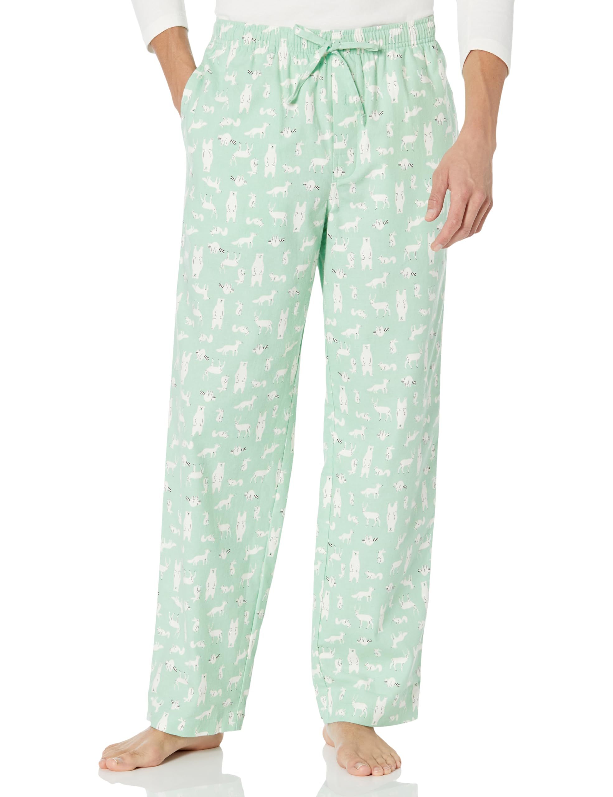 Amazon Essentials Herren Atmungsaktive Flanell-Pyjamahose (Erhältlich In Groß Und Schwer), Minzgrün Waldtiere, 5XL Große Größen