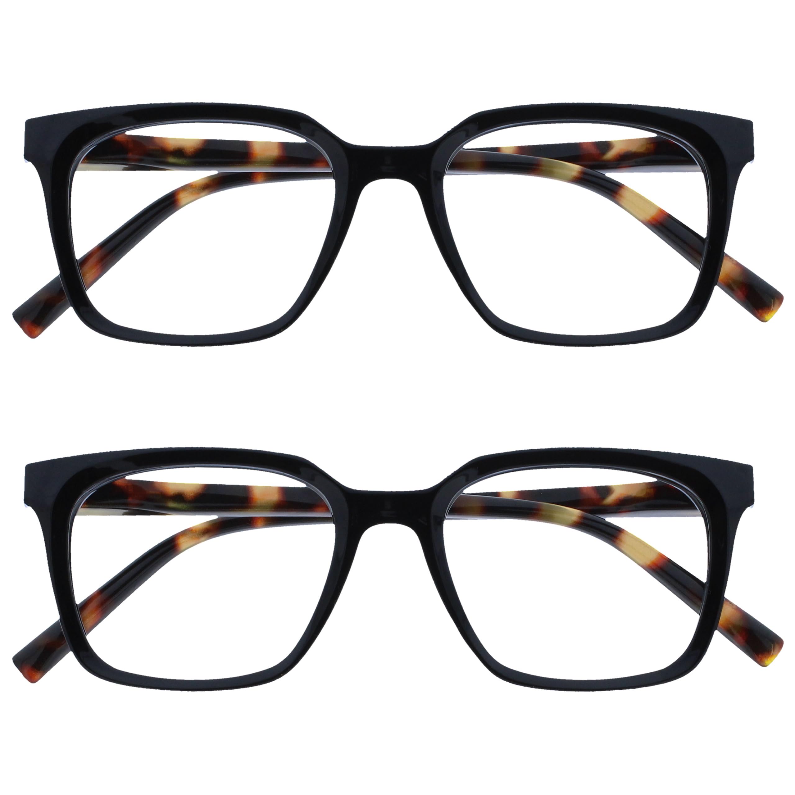 OPULIZE KOI Reading Glasses 2 Pack - Large Rectangular Frame - Black - Mens Womens - Spring Hinges - RR50-1 - +1.50
