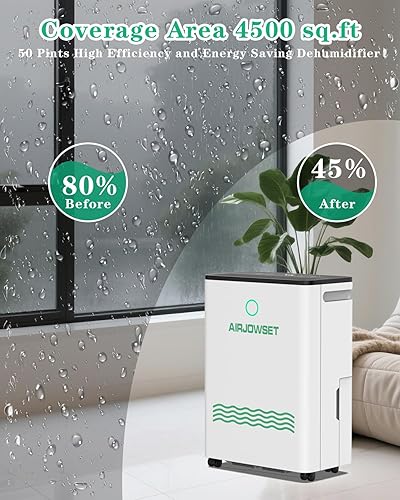 Miniatura 2 de Deshumidificadores de 50 pintas, 4500 pies cuadrados, deshumidificador de sótano, tanque de agua de 0.66 galones con manguera de drenaje y