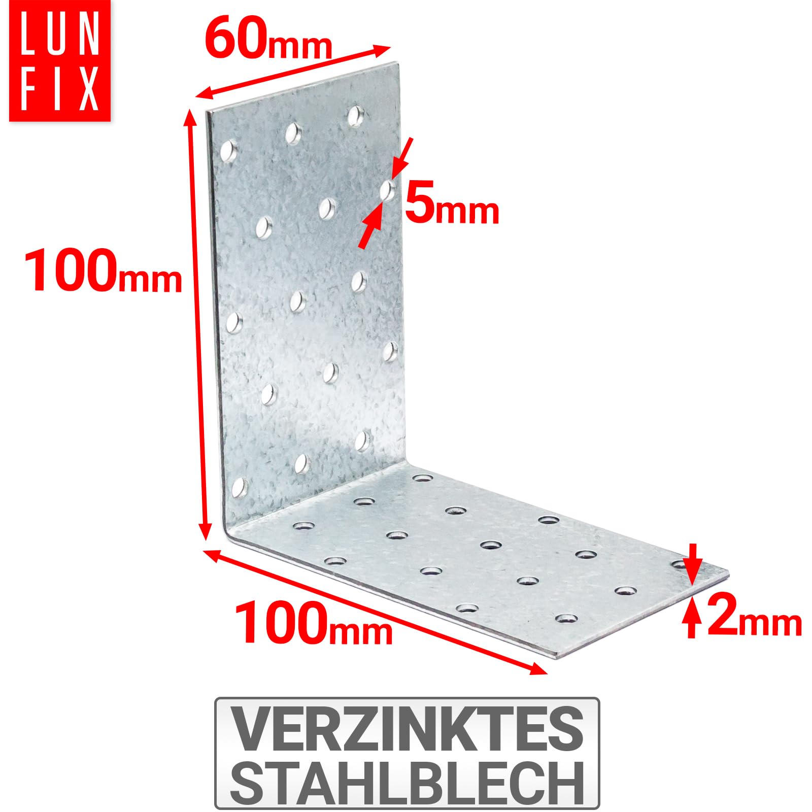 Lun Fix Connettore Angolare – 20 Pezzi – Angolo Piastra Forata 100 - Foto 3