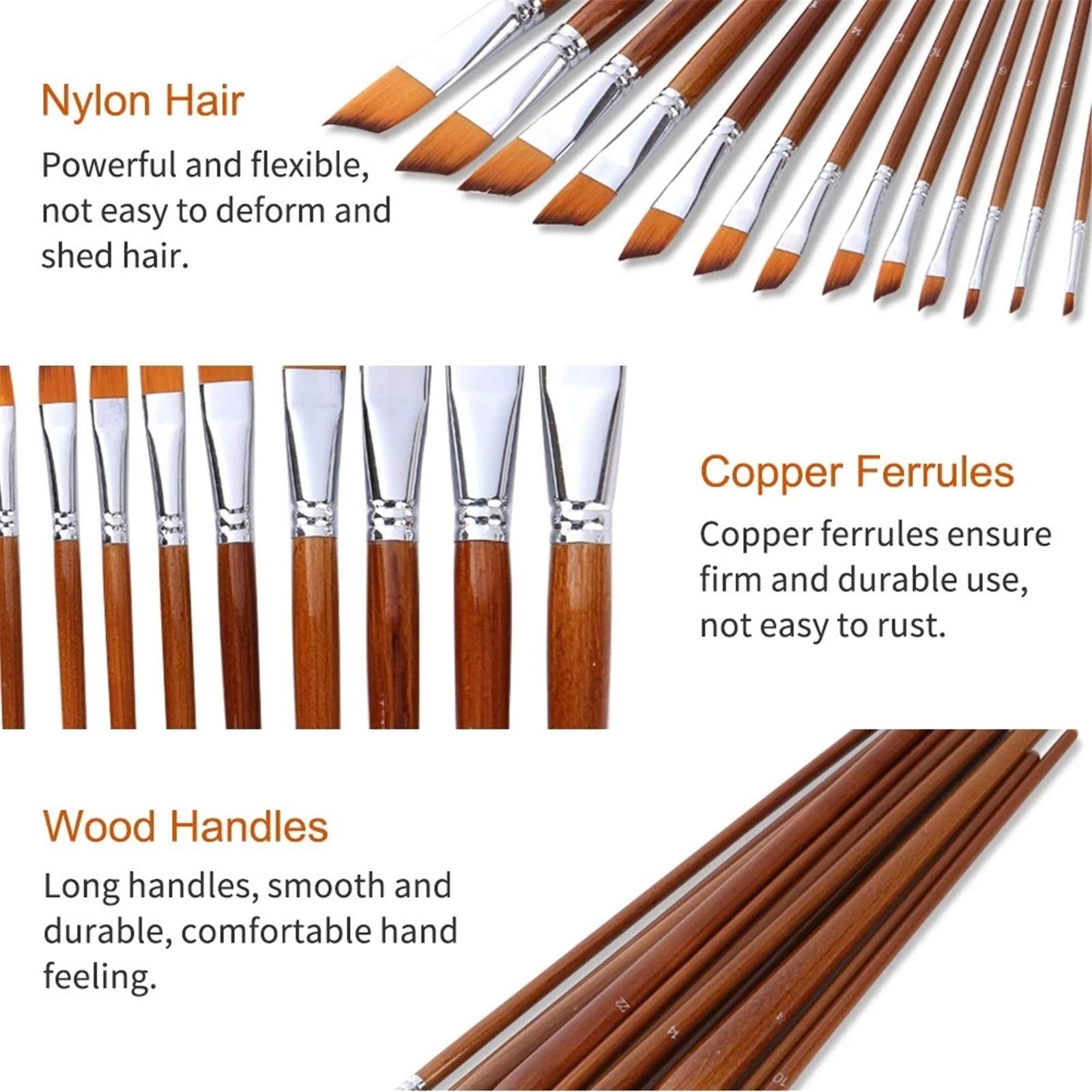 Set di Pennelli 13pcs arte professionale Pennelli Set lungo manico in legno di nylon dei capelli Pennello per Principianti e Professionisti(Type 2)