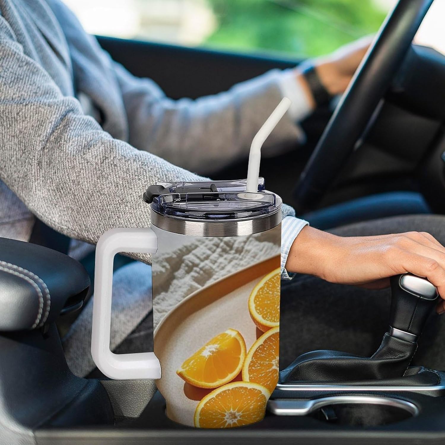 Orange Slices Travel Coffee Mug Reusable Durable Stainless Steel Insulated Tumbler with Handle And Straw Leak Resistant Portable Thermal Cup Gifts for Men Women 40 Oz