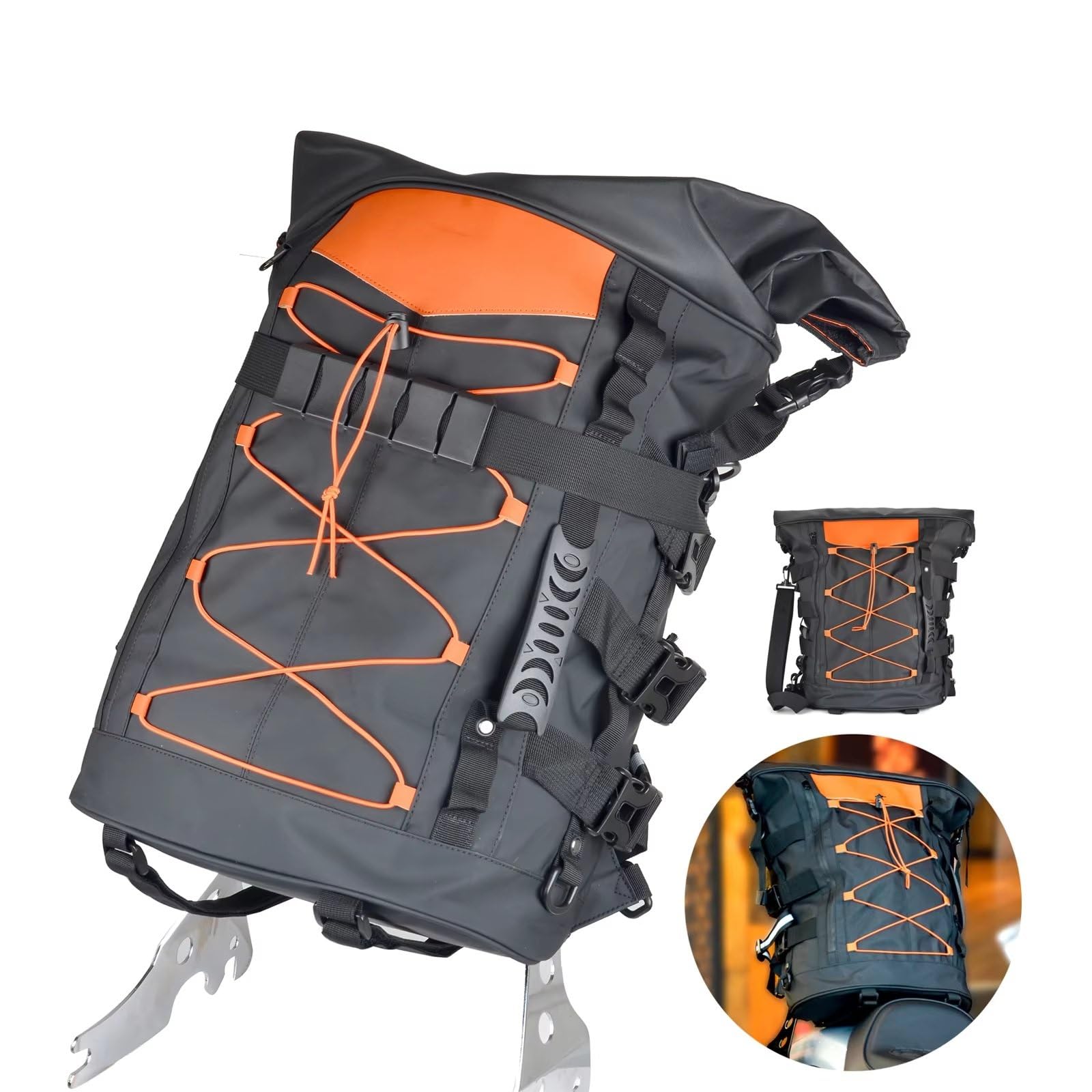 Bolsa Baúl Motocicleta para Sportster para Softail para Dyna 1984-2021 Barra Sissy Motocicleta Bolsas Traseras Mochila Viaje Impermeable Lona Universal(Shining Red)