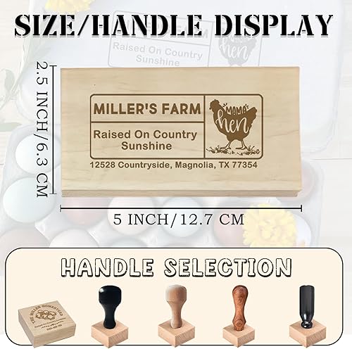 Miniatura 3 de UBJVA Sellos de cartón de huevos personalizados personalizados para huevos frescos de granja, sello de goma de madera para gallinero de granja