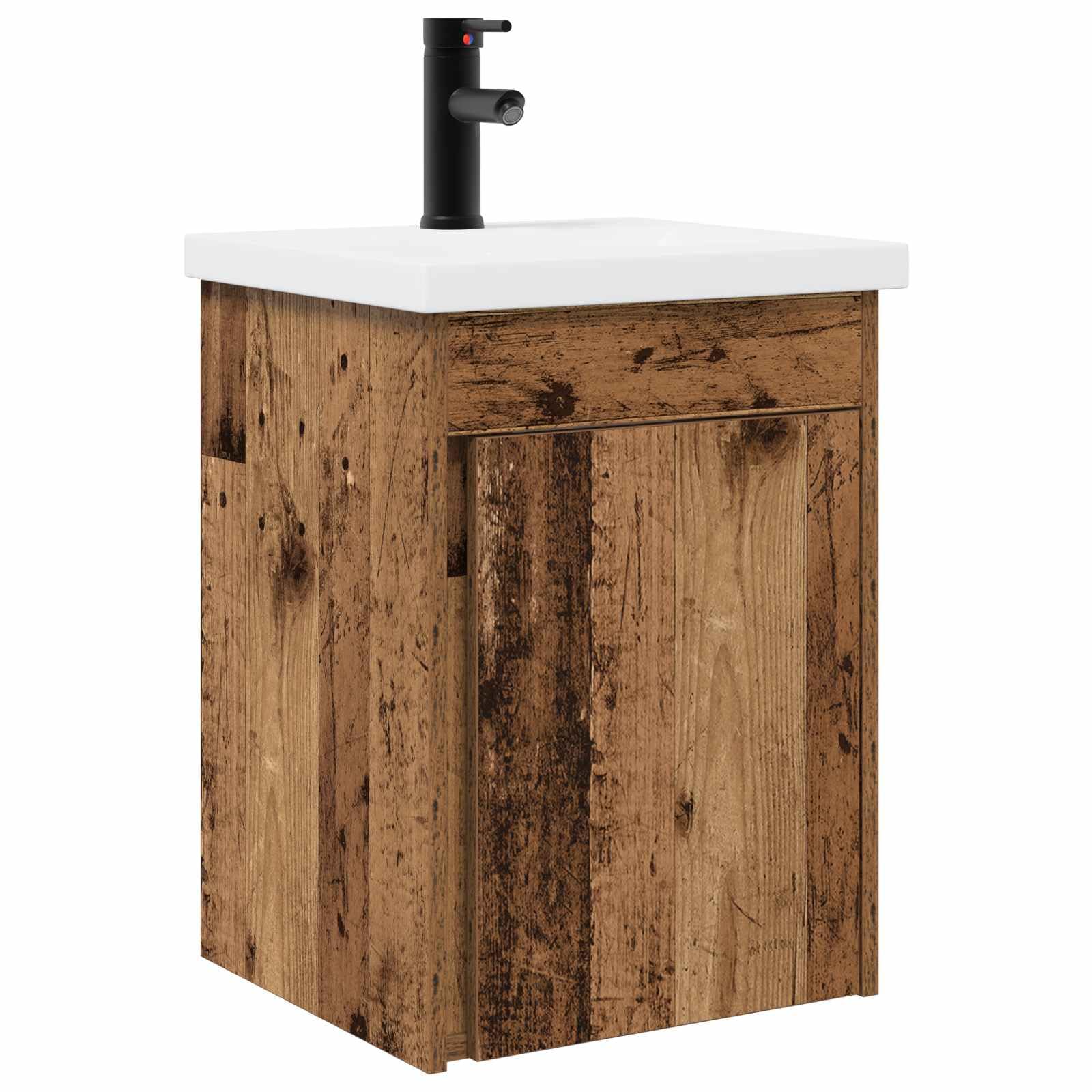 Mueble de baño completo con lavabo de cerámica y grifería negra mate
