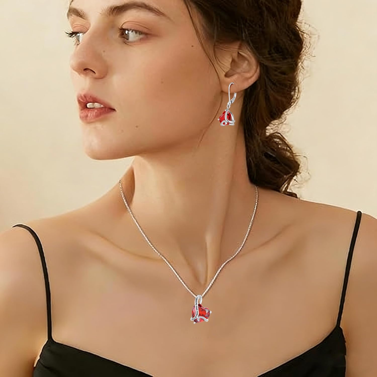 Women Heart Necklace 925 Sterling Silver I Love You Forever Pendant Necklace with Cubic Zirconia Jewelry