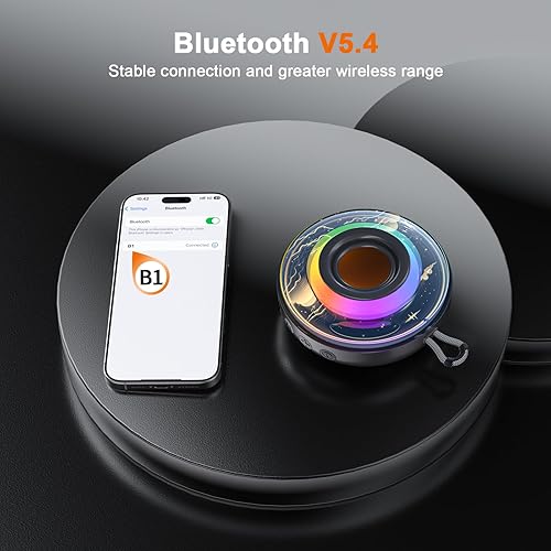 Miniatura 7 de Altavoz Bluetooth portátil, altavoz de ducha con luces RGB, audio de alta fidelidad, IPX7 impermeable, Bluetooth 5.4, tiempo de reproducción