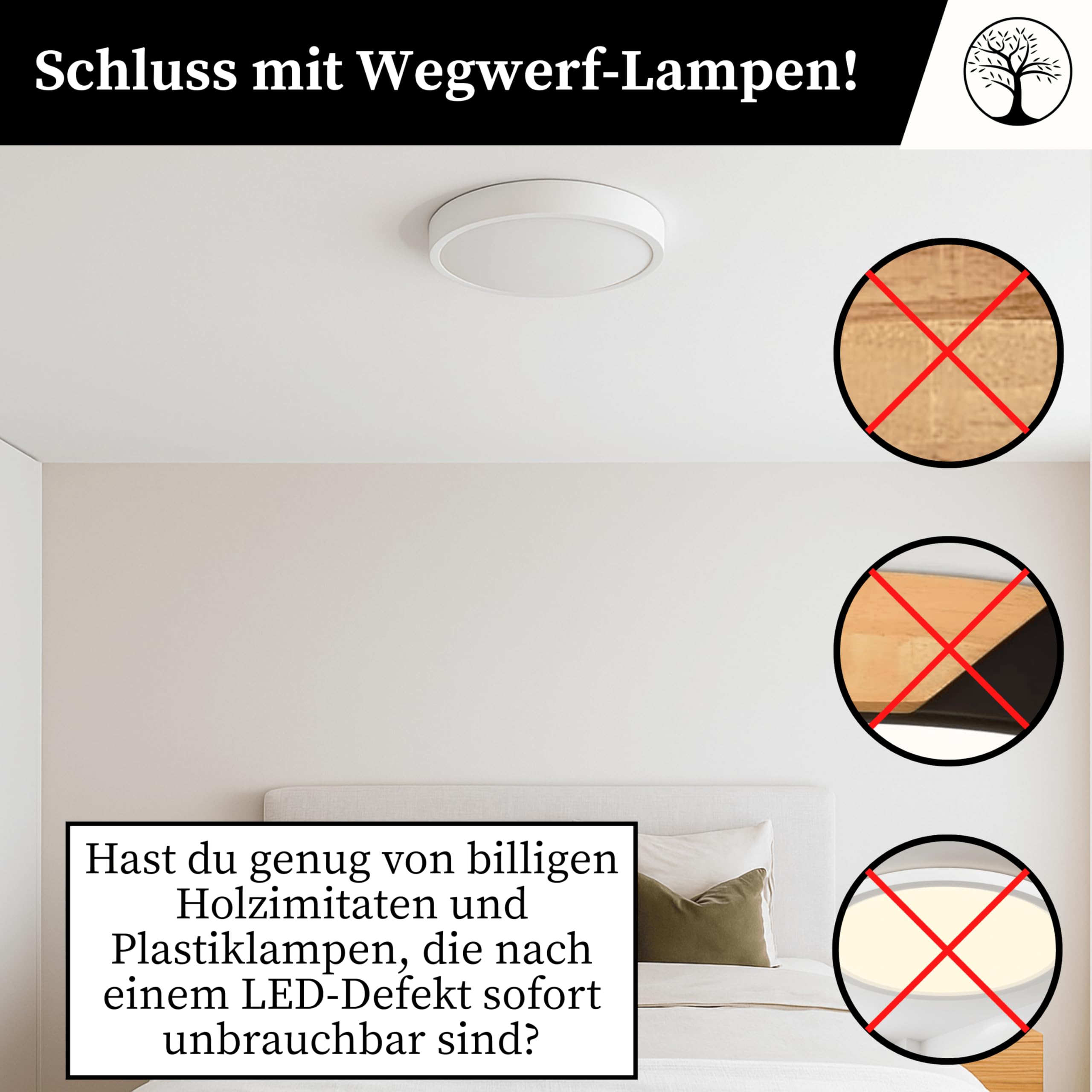 Deckenlampe - Runde Holz Deckenleuchte Weiß 2xE27 (∅37 cm) - Modern Lampe für Schlafzimmer, Wohnzimmer, Flur, Küche - Stilvolle Kiefernholz ORION