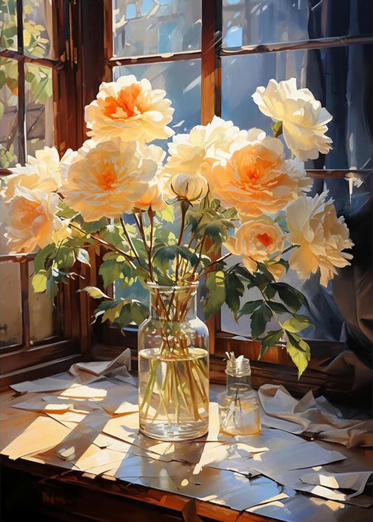 Diamond Painting Kits for Adults,Flowers on the Windowsill 5D Diamond Art Painting by Numbers Kits,DIY Diamond Art Kits,Full Round Drill Diamond Painting Kit for Adults for Home Wall Decor,12x16 inch