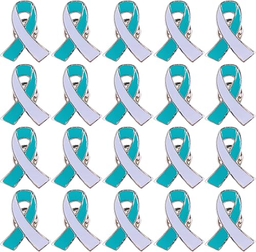 Teal & White Ribbon Lapel Pin Cervical Cancer Awareness Products